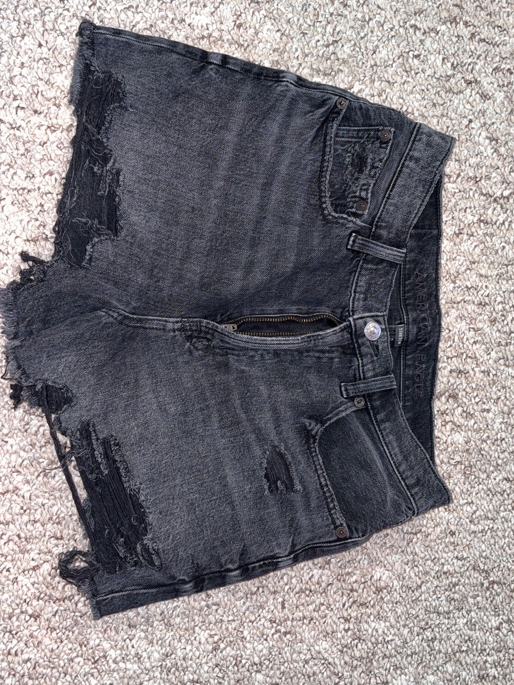 American Eagle Outfitters Washed Black Distressed Jean Shorts